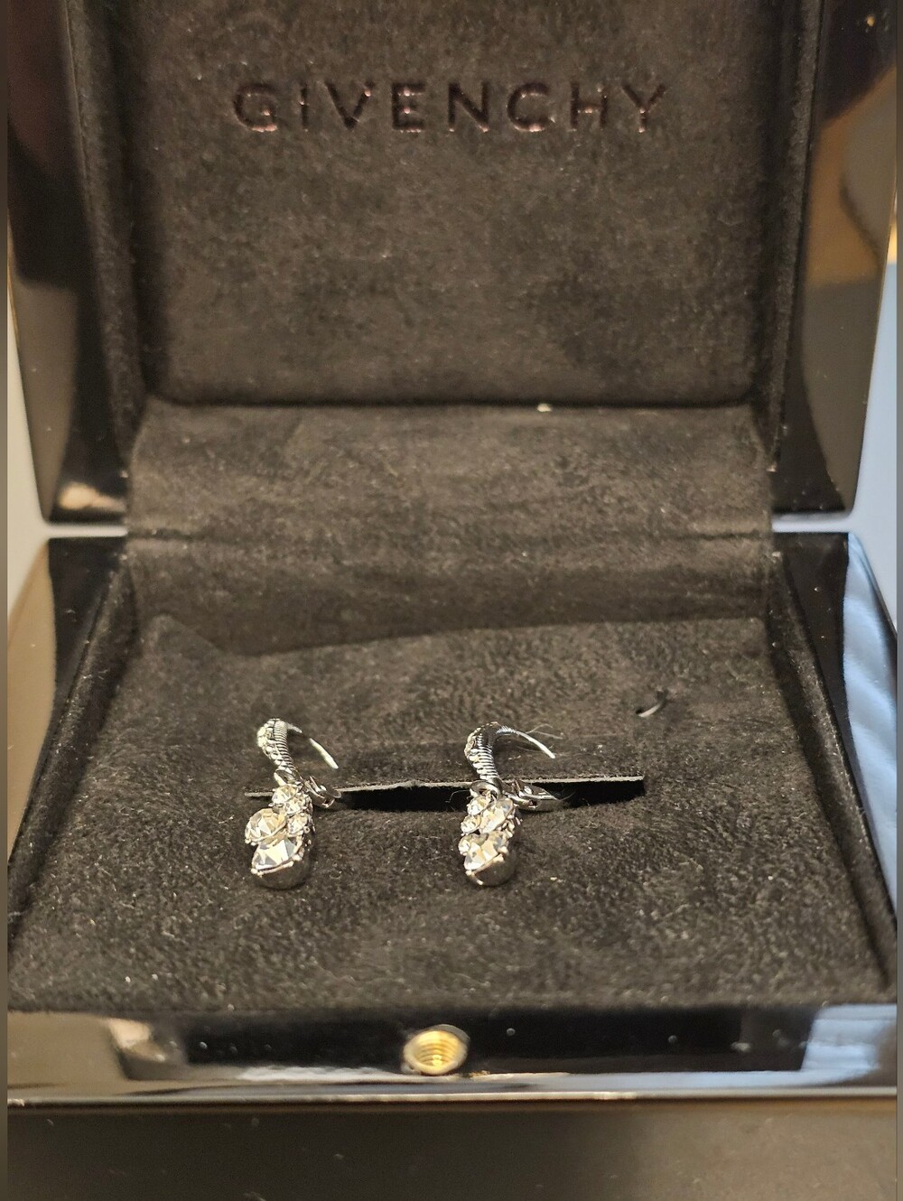 GIVENCHY Silver Crystal Drop Earrings